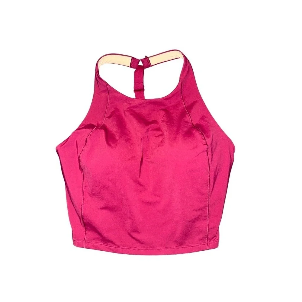 AKHG Duluth Trading Lost Lake Longline High-Neck Swim Bra Top 14 Magenta UPF 50+